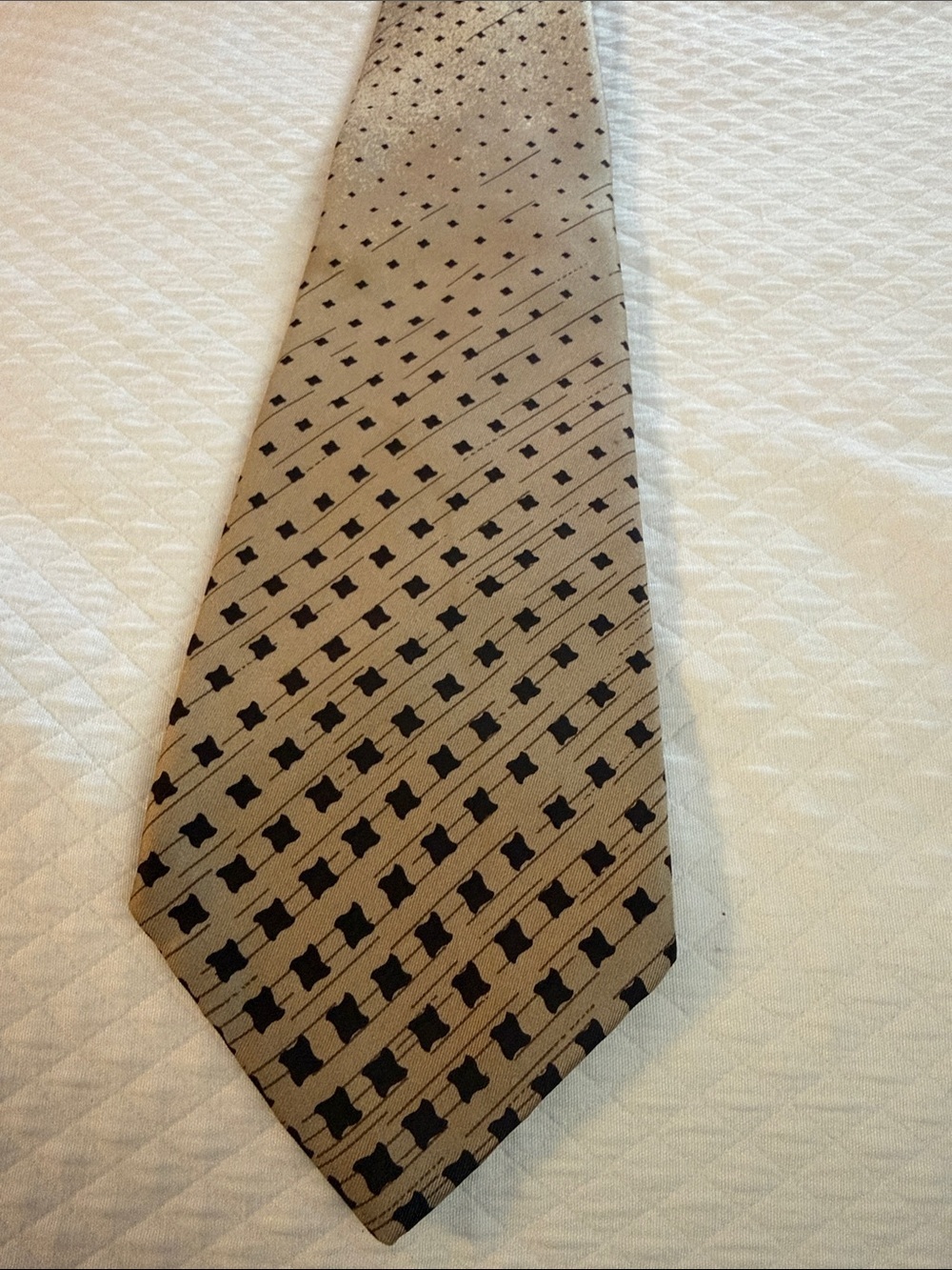 Dior Taupe Tie with Black Geometric Pattern